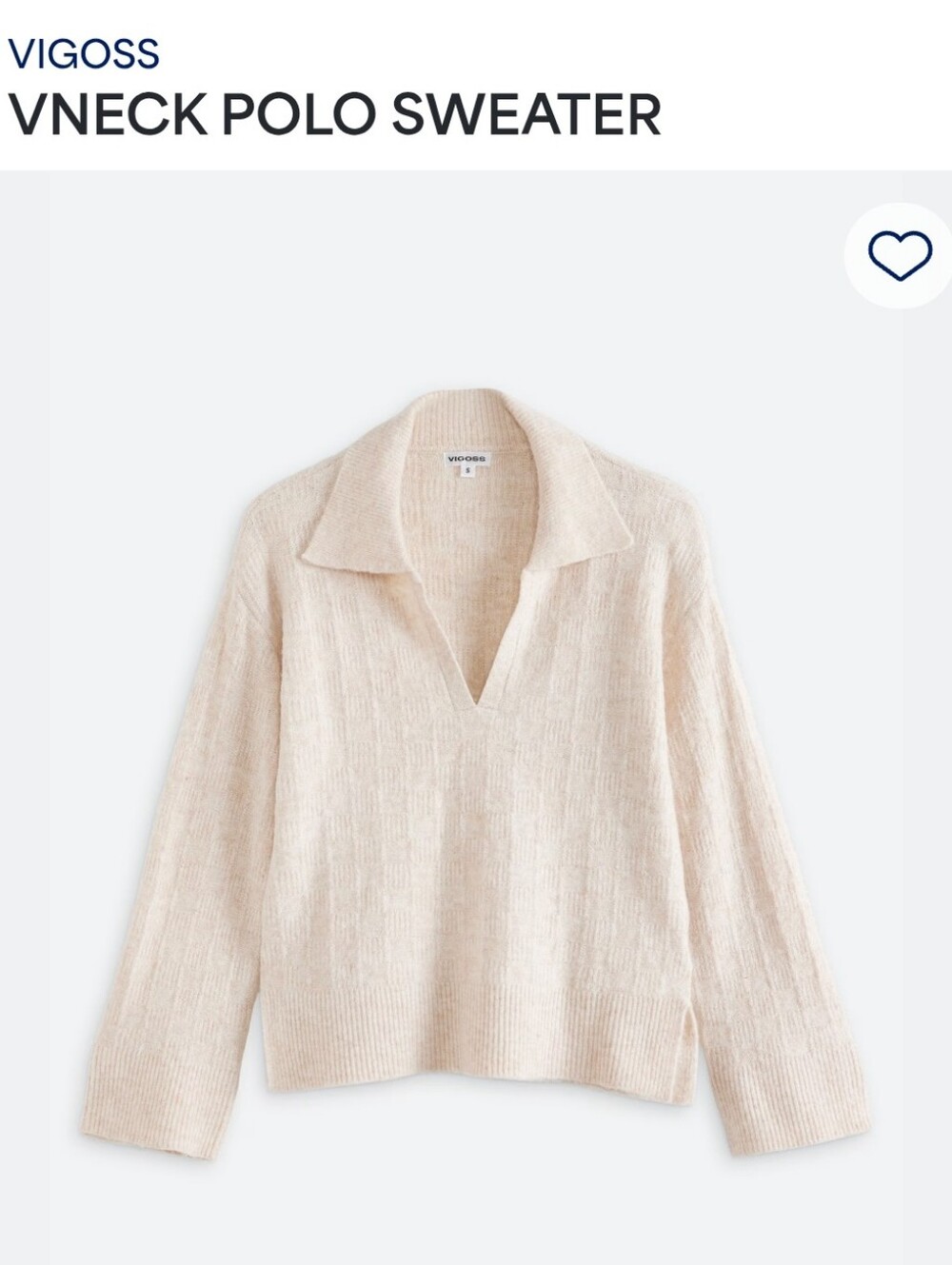 Vigoss Cream V-Neck Polo Sweater
